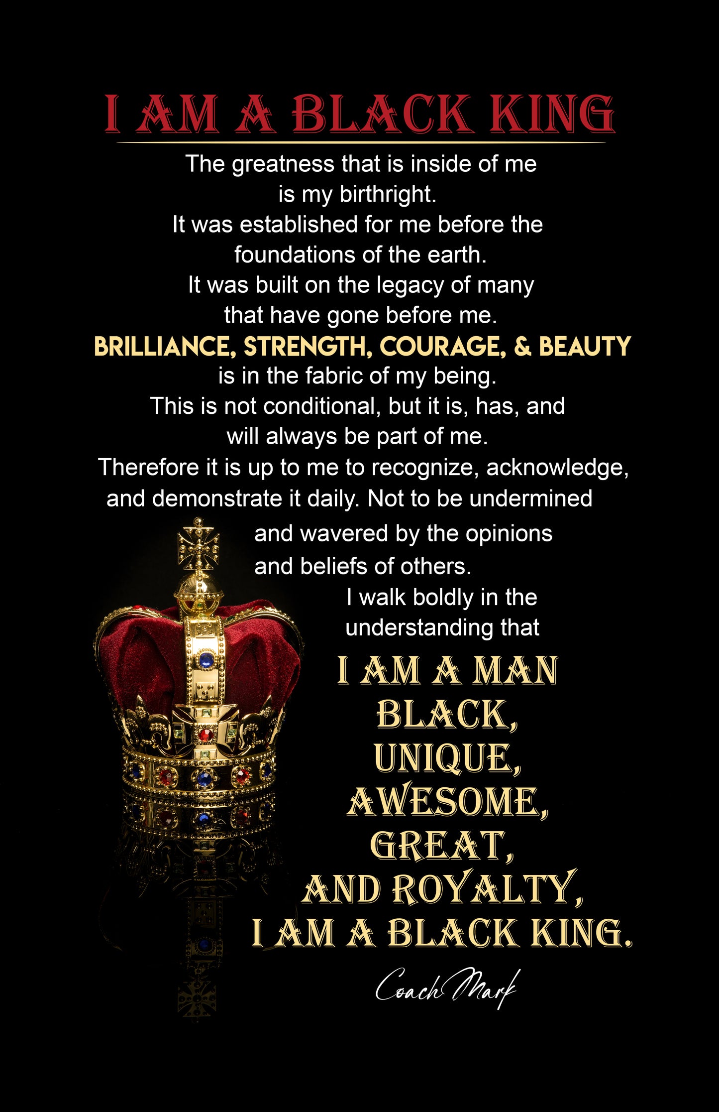 I Am A Black King Framed Affirmation Wall Poster 11x17