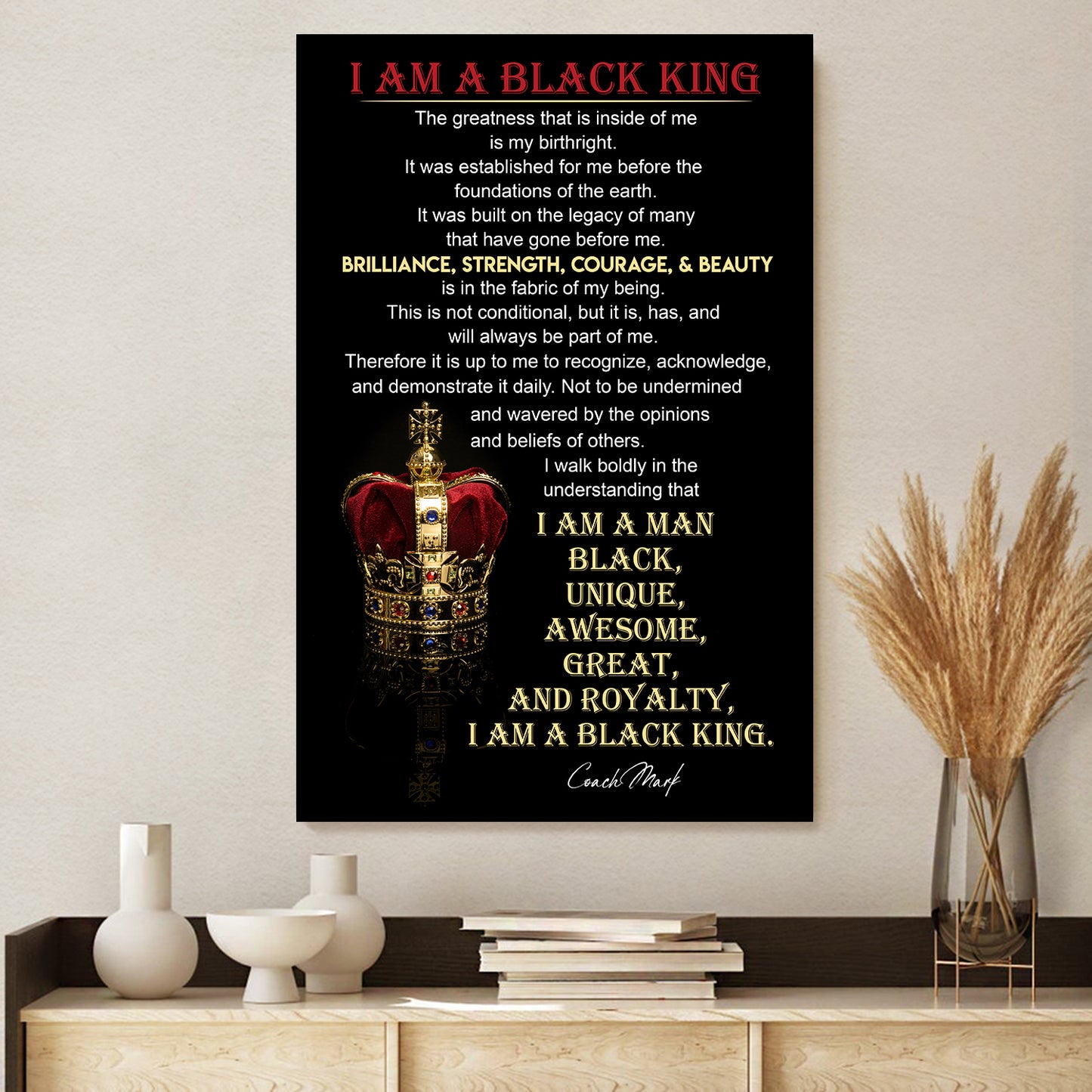 I Am A Black King Framed Affirmation Wall Poster 11x17